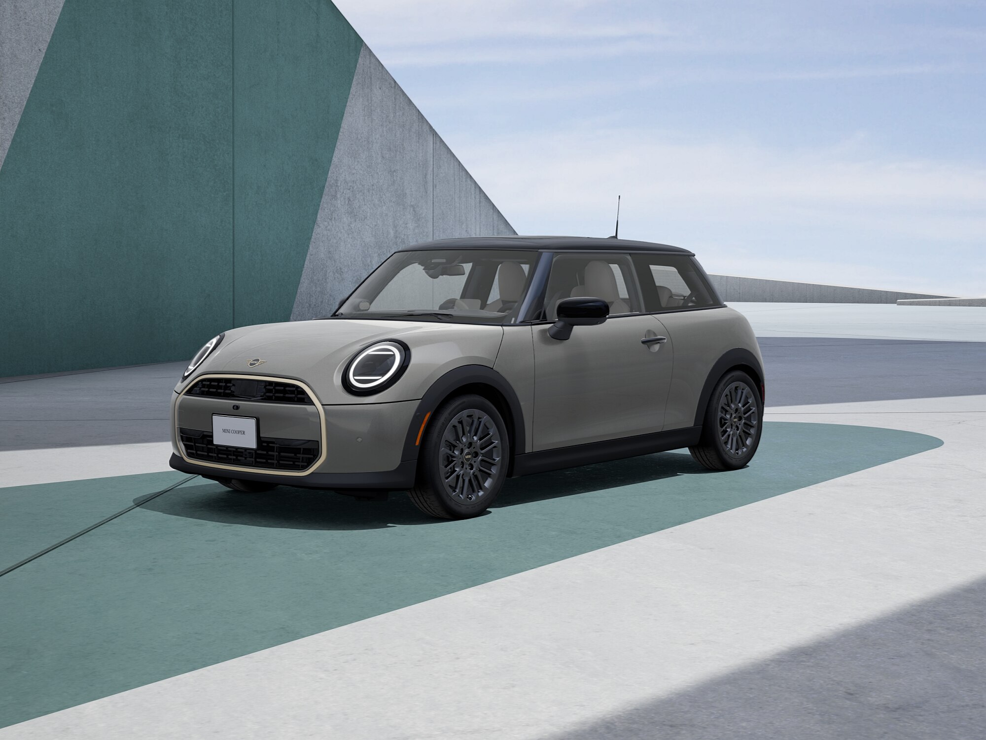 MINI Cooper front three-quarter view in Melting Silver III Metallic