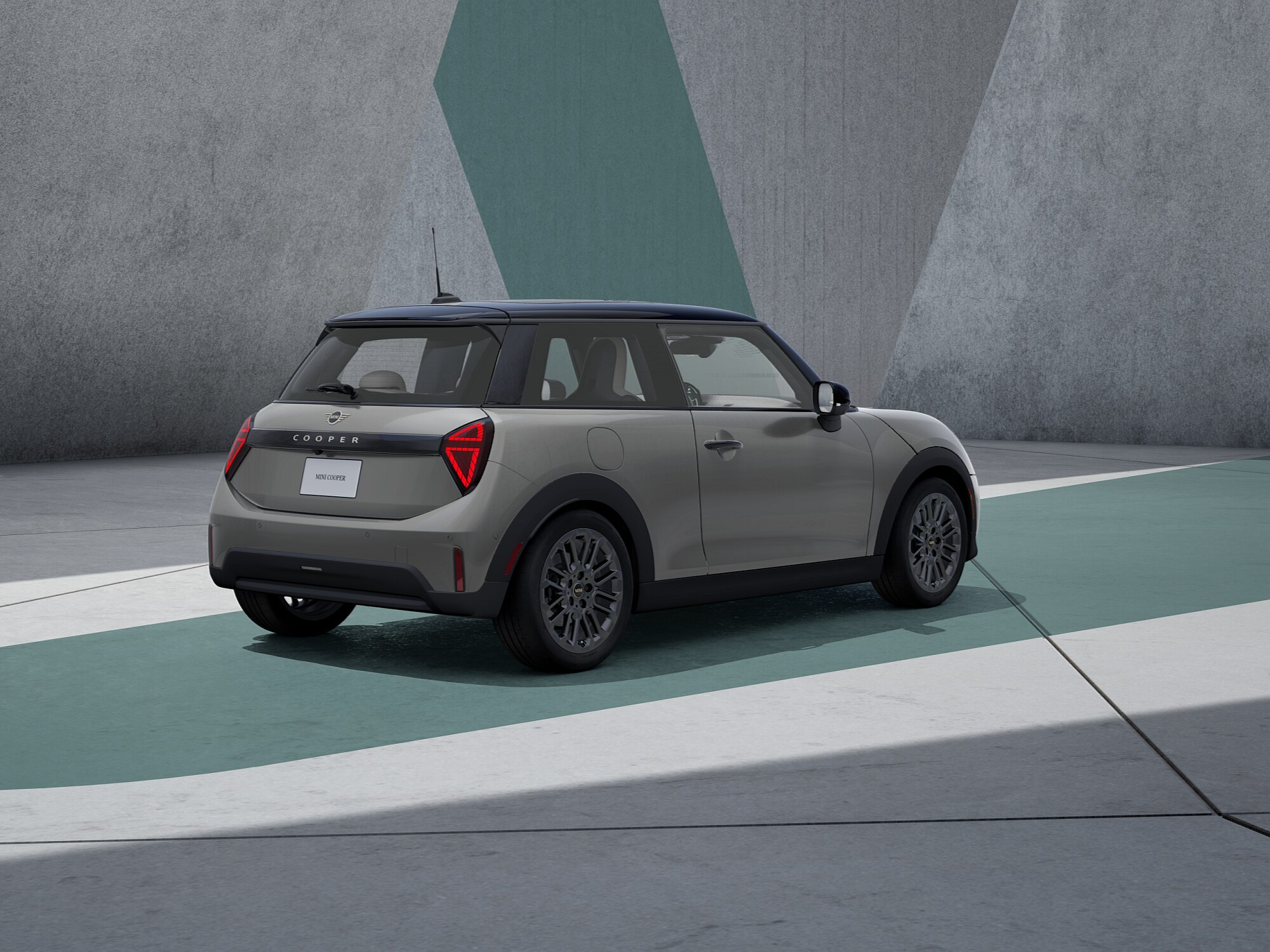 MINI Cooper rear three-quarter view in Melting Silver III Metallic
